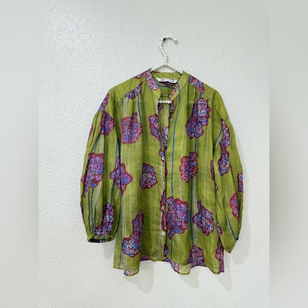 Zara Gulli Ramie Blouse Size M - Picture 2 of 10